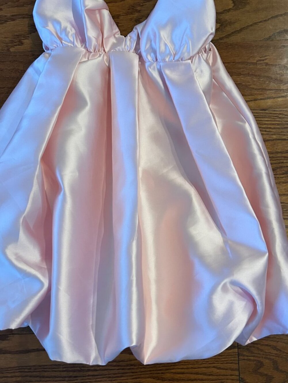 NWT Satin Bubble Hem Mini Dress Pink Pleated Babydoll Dress Size Medium NEW - Picture 4 of 16
